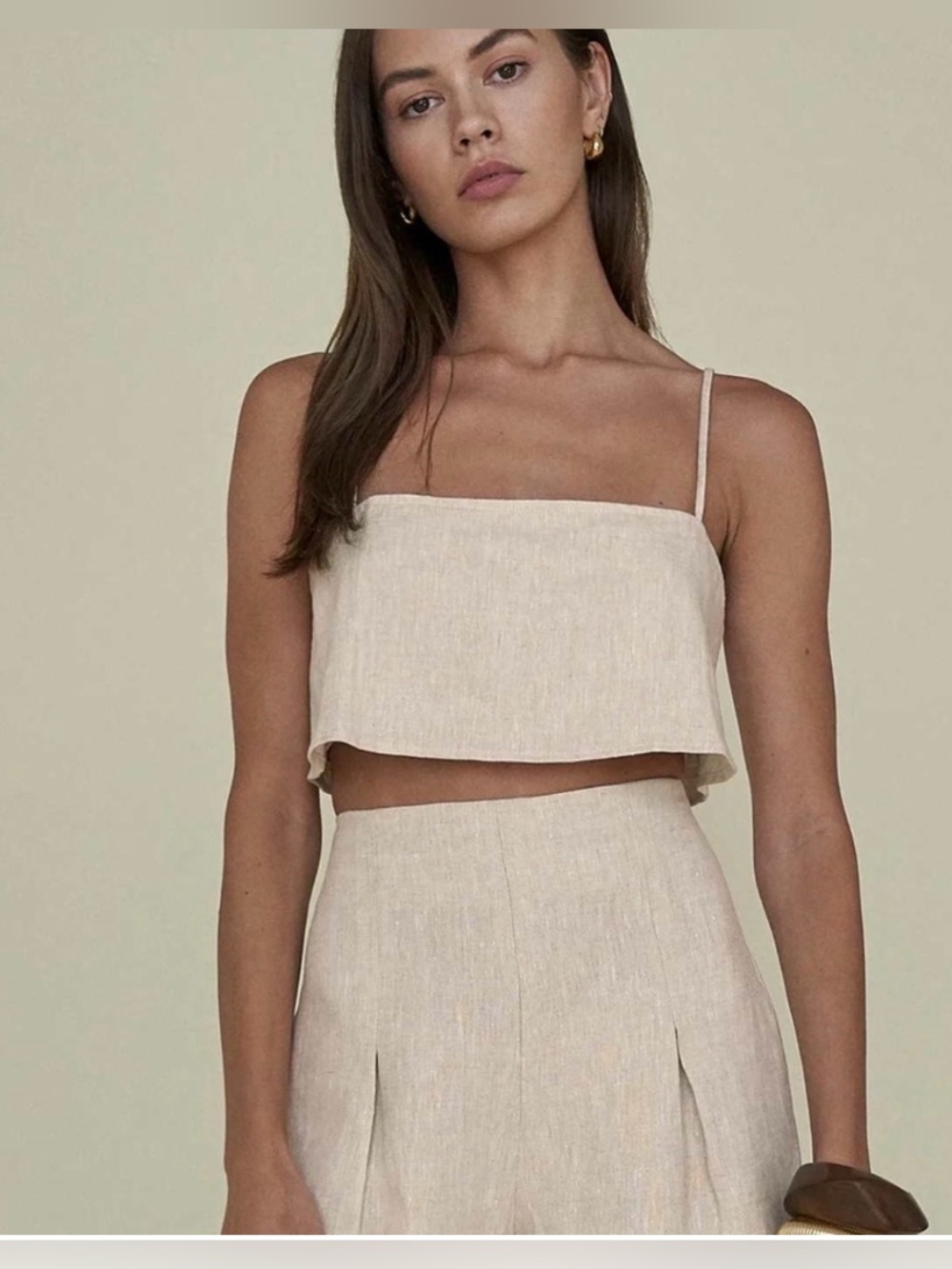 Reformation Linen Cleo Crop Top in Oatmeal